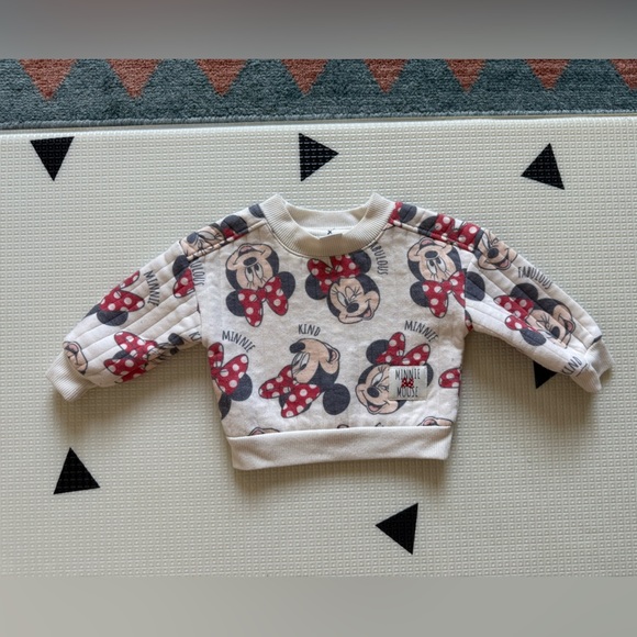 Disney|Baby girl quilted crewneck sweater,Minnie Mouse in neutral cream•••0-3M - Picture 1 of 4